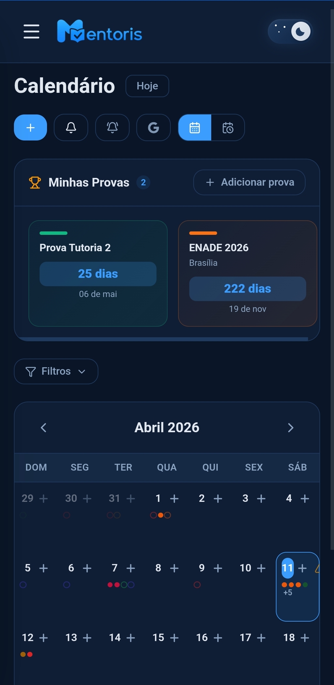 Calendário centralizado